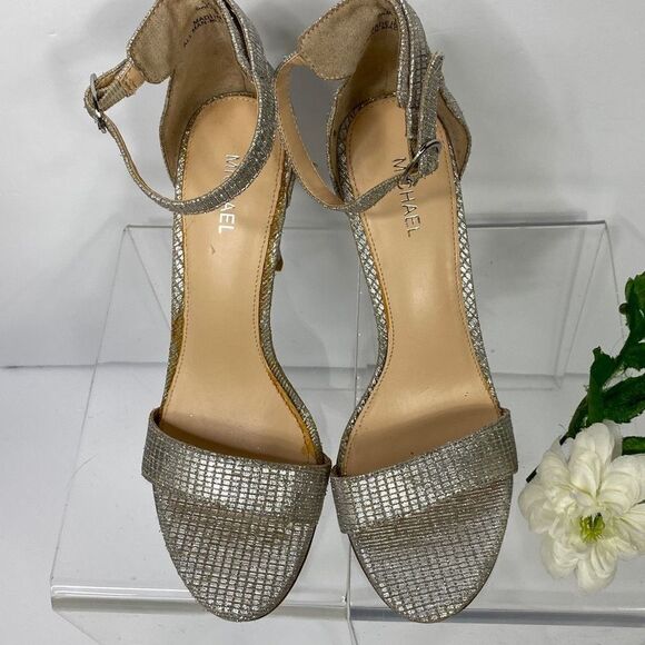 Michael Samantha Heeled Strappy Metallic Open Toe‎ Sandals Silver /Gold 9 - Picture 2 of 12